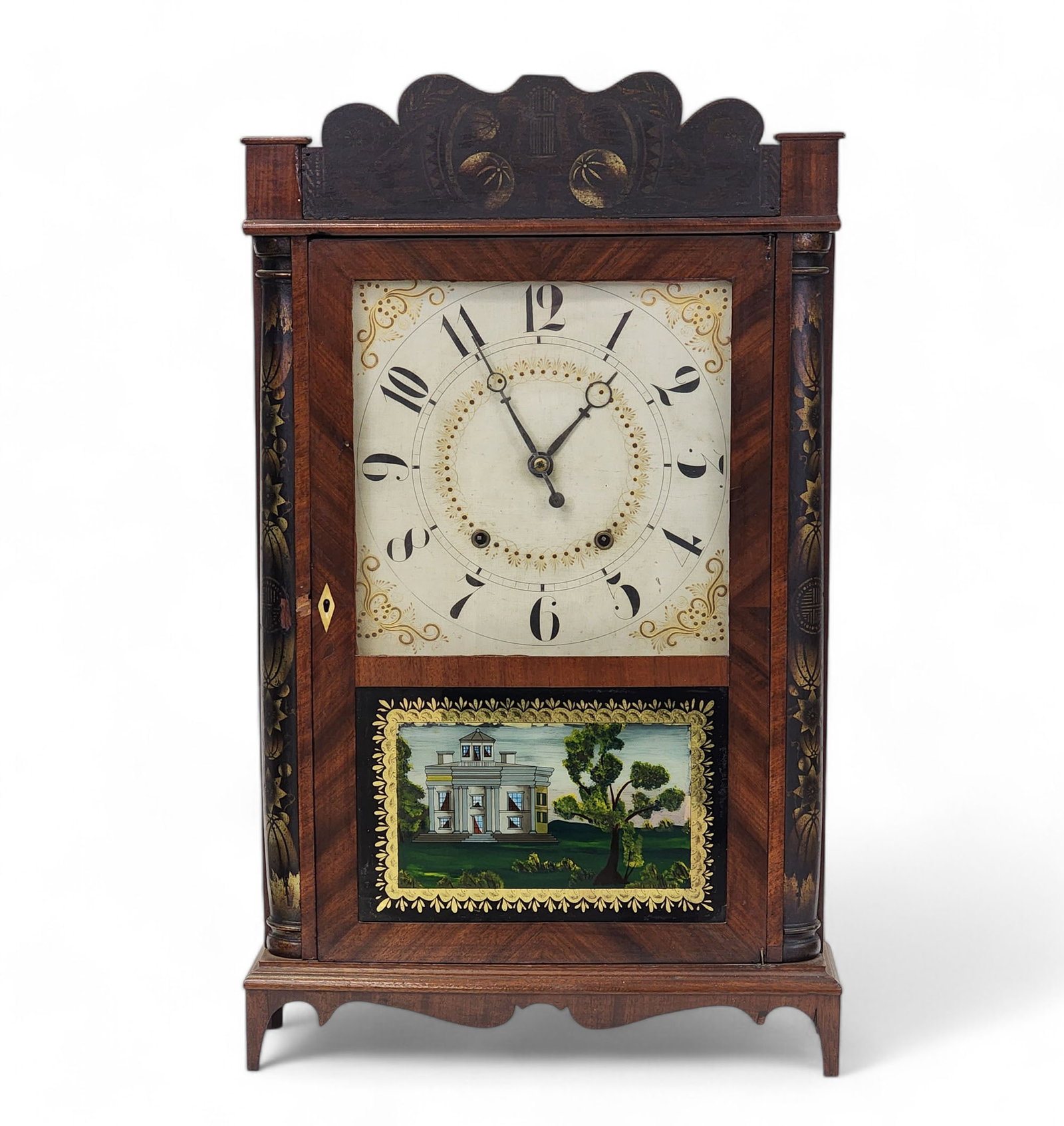 TRANSITIONAL PILLAR AND SCROLL SHELF CLOCK (1 of 9)