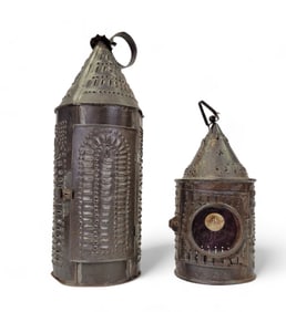 TWO PUNCHED TIN LANTERNS