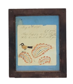 FOLK ART WATERCOLOR WITH BIRD