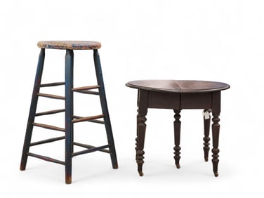 PAINTED STOOL AND CHILD'S TABLE