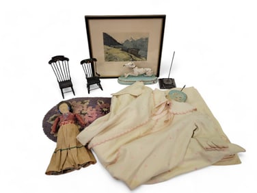 A GROUP OF TEXTILES, TOYS, AND MORE