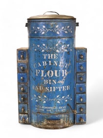 PAINTED TIN FLOUR BIN AND SPICE CABINET