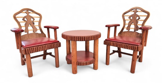 THOMAS MOLESWORTH-STYLE TABLE AND PAIR OF CHAIRS