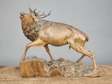 FOLK ART WOOD CARVED ELK