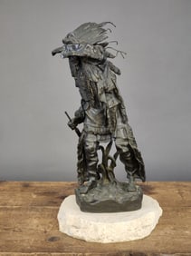 CARL KAUBA (AUSTRIA, 1865-1922): SCULPTURE OF A NATIVE AMERICAN