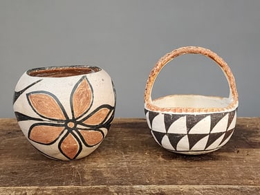 TWO NATIVE AMERICAN POLYCHROME POTS