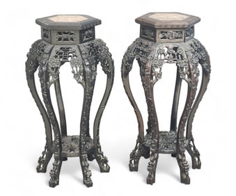 TWO SIMILAR CARVED TEAK FERN STANDS