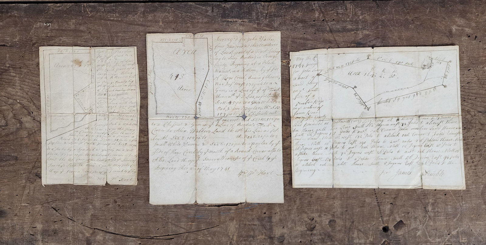 THREE EARLY SURVEY DOCUMENTS: American. Each with a drawing and description. Dated 1741, 1741, and 1744. Provenance: From the Lifetime Collection of a Northeast Ohio Dealer.
