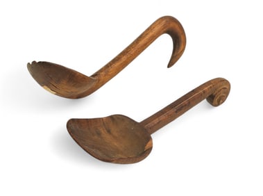 TWO CARVED LADLES