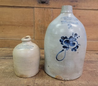 TWO STONEWARE ADVERTISING JUGS