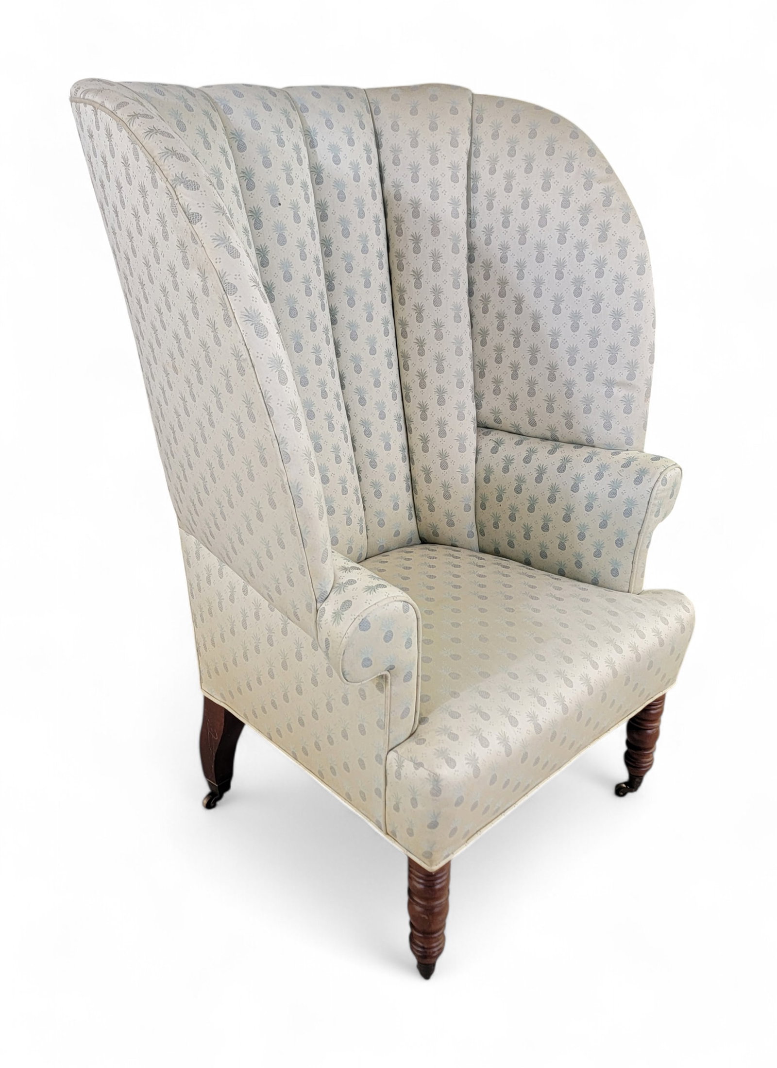SHERATON EASY CHAIR: American, 1st half-19th century, mahogany. Barrel back and turned legs. 48" high. Provenance: private collection.