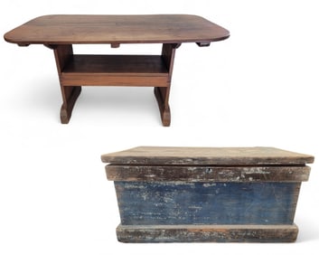 HUTCH TABLE AND PAINTED CHEST