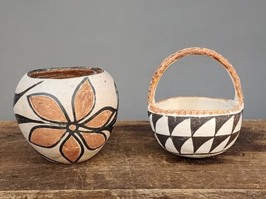 TWO NATIVE AMERICAN POLYCHROME POTS