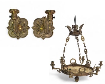 BRASS CHANDELIER AND SCONCES