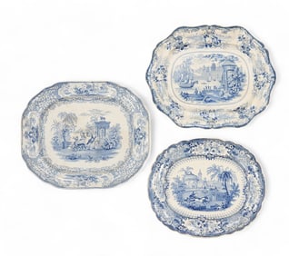 THREE TRANSFER-PRINTED PLATTERS