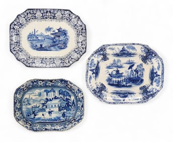 THREE TRANSFER-PRINTED PLATTERS