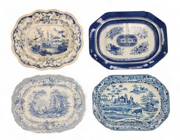 FOUR TRANSFER-PRINTED WELL PLATTERS