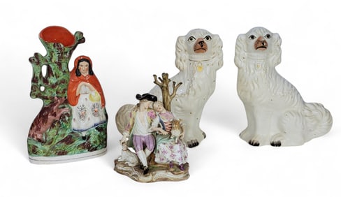 FOUR STAFFORDSHIRE CHIMNEY ORNAMENTS