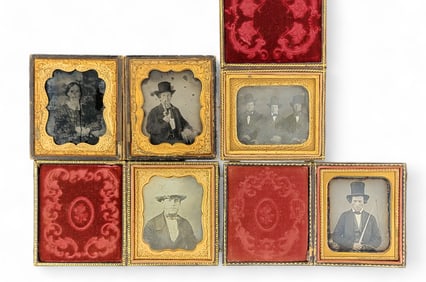 FOUR SIXTH PLATE PHOTOGRAPHS OF MEN IN HATS