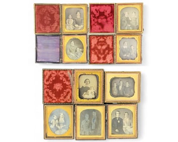 NINE SIXTH PLATE DAGUERREOTYPES OF COUPLES AND FAMILIES