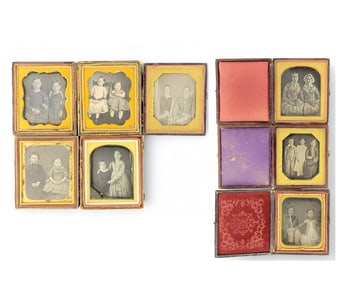 EIGHT SIXTH PLATE DAGUERREOTYPES OF SIBLINGS