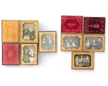 SIX QUARTER PLATE DAGUERREOTYPES OF COUPLES AND FAMILIES