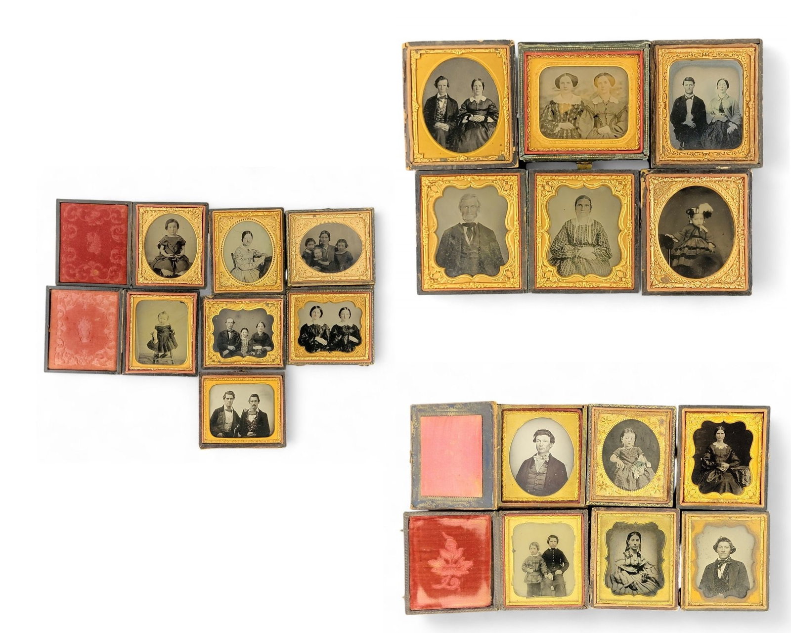 LARGE GROUP OF SIXTH PLATE PHOTOGRAPHS: 3rd quarter-19th century. Almost all are ambrotypes, but a few are tintypes. Provenance: The Virginia Gunn Collection, Wooster, Ohio.