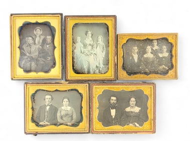 FIVE QUARTER PLATE PHOTOGRAPHS OF FAMILIES AND COUPLES