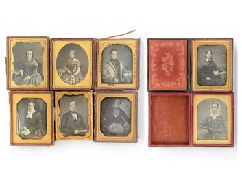 EIGHT QUARTER PLATE DAGUERREOTYPES OF MEN AND WOMAN