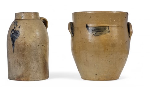 TWO PIECES OF COBALT-DECORATED  STONEWARE