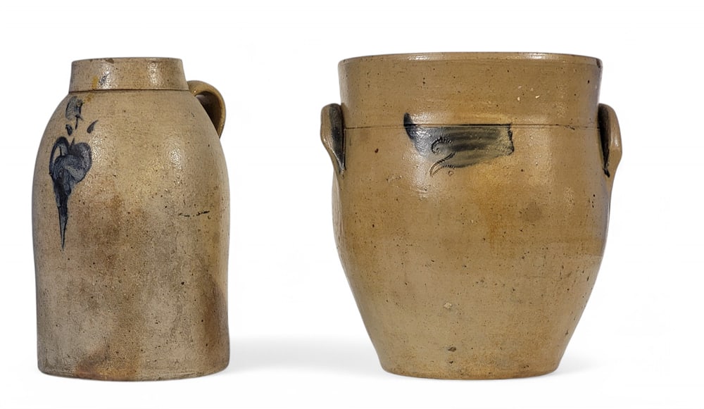 TWO PIECES OF COBALT-DECORATED  STONEWARE (1 of 5)