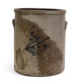 AKRON, OHIO "FISHING LURE" STONEWARE CROCK