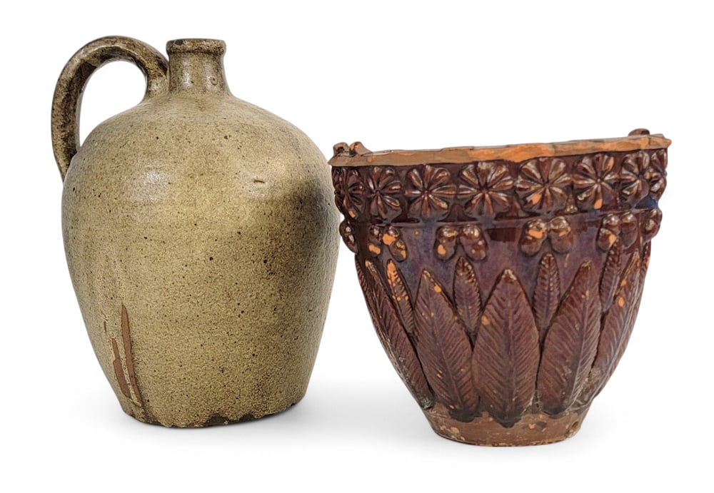 STONEWARE JUG AND REDWARE FLOWERPOT (1 of 8)