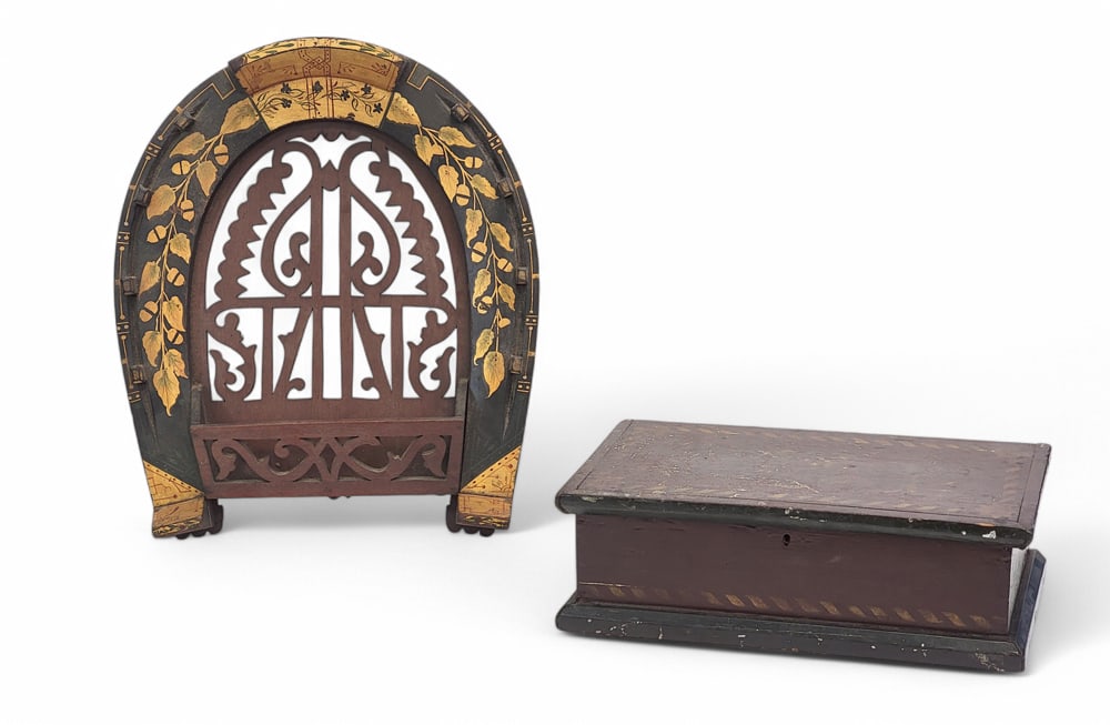 PAINT-DECORATED BOX AND WALL POCKET (1 of 6)