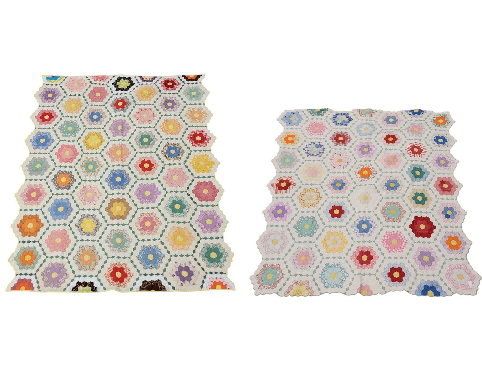 TWO GRANDMOTHER'S FLOWER GARDEN QUILTS (1 of 9)
