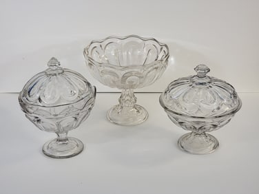 THREE FLINT GLASS COMPOTES