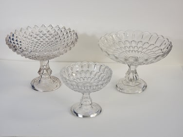 THREE FLINT GLASS COMPOTES