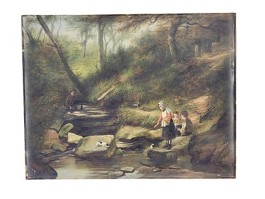 WOODLAND SCENE BY R. HUNT (ENGLAND, 19TH CENTURY)