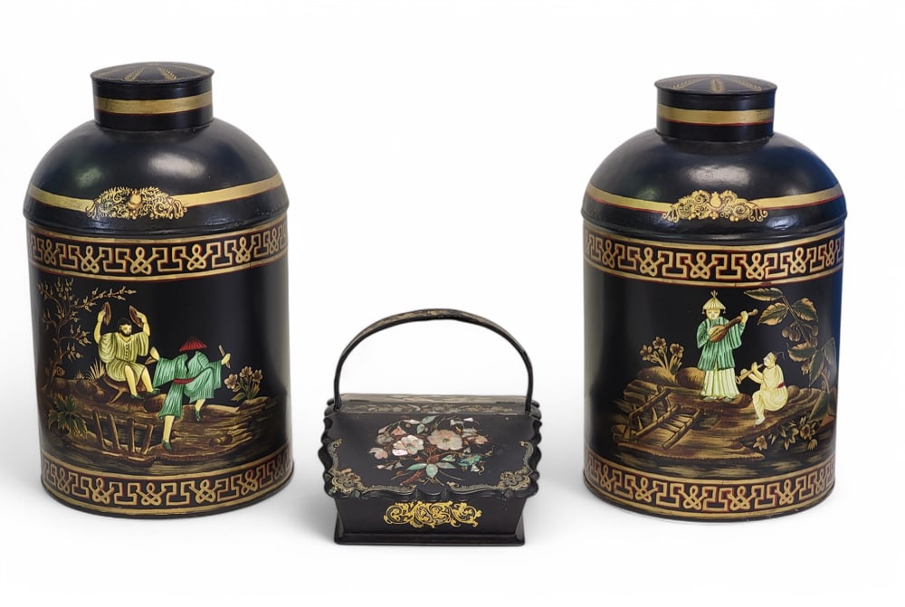 PAIR OF CANISTERS AND A SEWING CADDY (1 of 6)