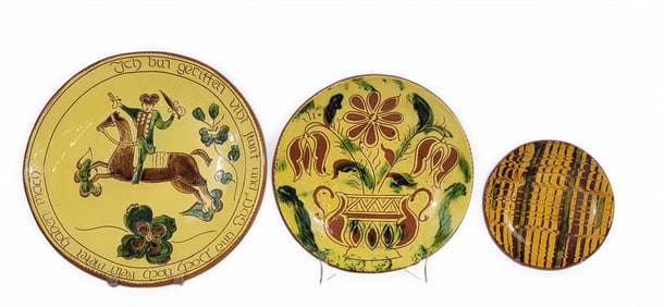 THREE LESTER BREININGER REDWARE PLATES