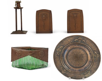 FOUR PIECES OF ARTS AND CRAFTS HAMMERED COPPER