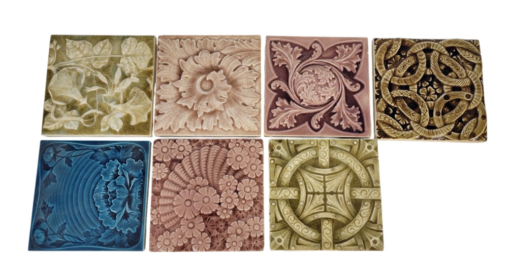 SEVEN LARGE ART NOUVEAU AND VICTORIAN TILES (1 of 1)