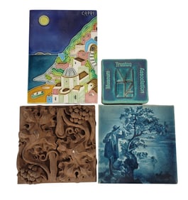 FOUR DECORATIVE TILES INCLUDING PEWABIC