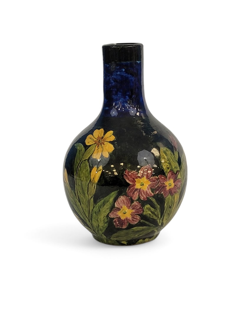 IVORY WHITE WARE VASE: Jersey City Pottery, dated 1880. Marked "IVW", artist "NB", and dated 1880, with floral decoration, 5.5" high. Provenance: Denker Collection, Delaware and North Carolina. PLEASE NOTE: YOU DO NOT HAVE 