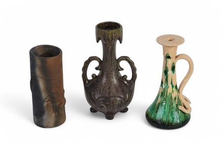 THREE PIECES OF MOLDED ART POTTERY