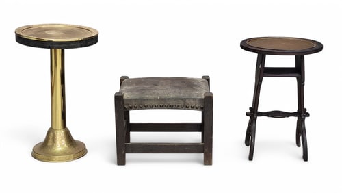 TWO ARTS AND CRAFTS STANDS AND A STOOL