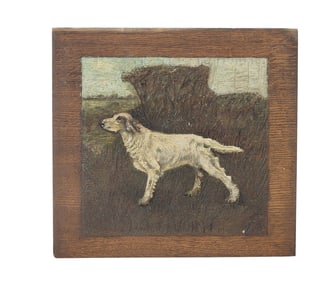 CARVED AND PAINTED BAS RELIEF OF A SETTER