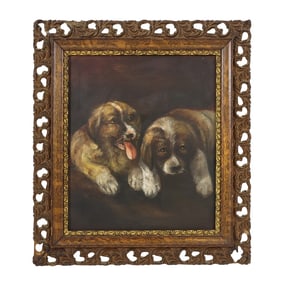 PORTRAIT OF TWO PUPPIES