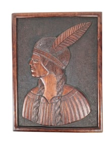 CARVED PORTRAIT OF A NATIVE AMERICAN