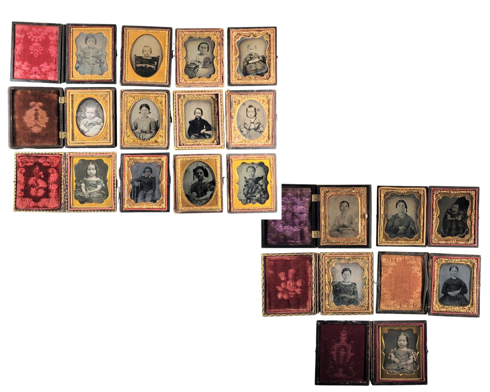 EIGHTEEN NINTH PLATE PHOTOGRAPHS: Includes daguerreotypes, ambrotypes, and tintypes. Provenance: The Collection of Dr. Virginia Gunn, Wooster, Ohio.